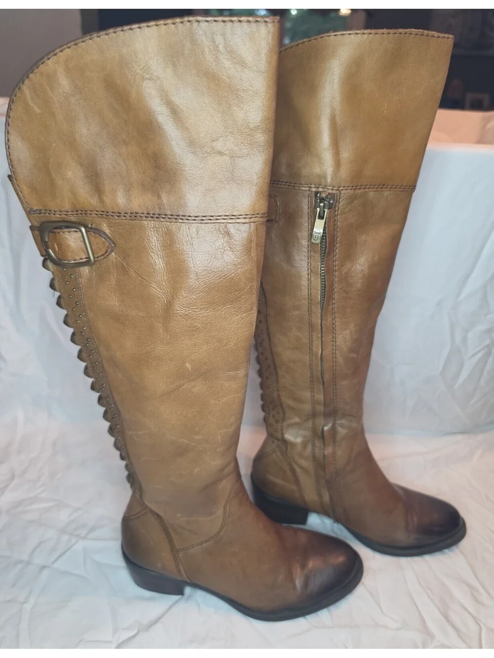 Vince Camuto Bollo Brown Leather Studded Tall Riding Boots Women’s Size 6B